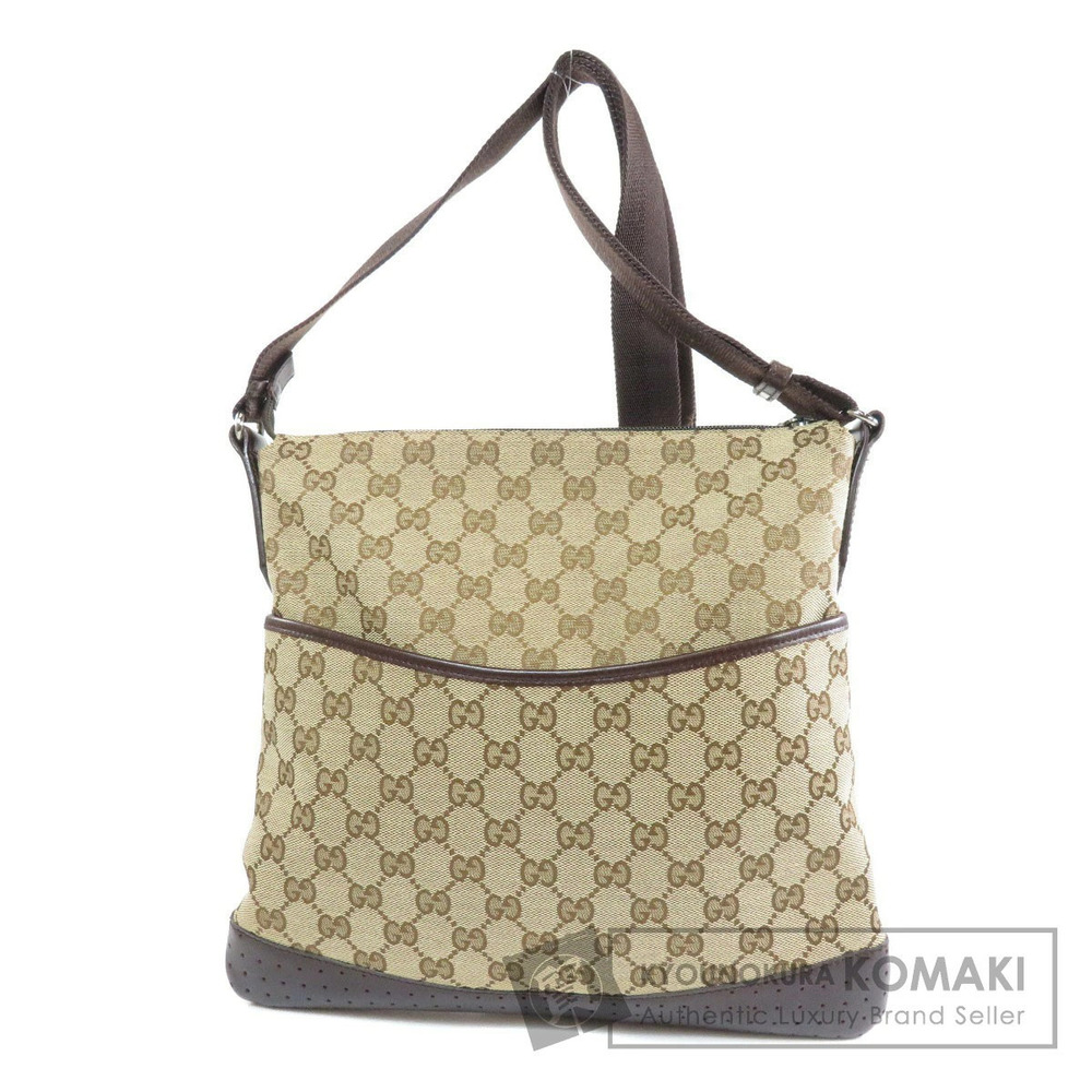 Gucci GG Monogram Canvas Messenger Crossbody Bag Beige Brown